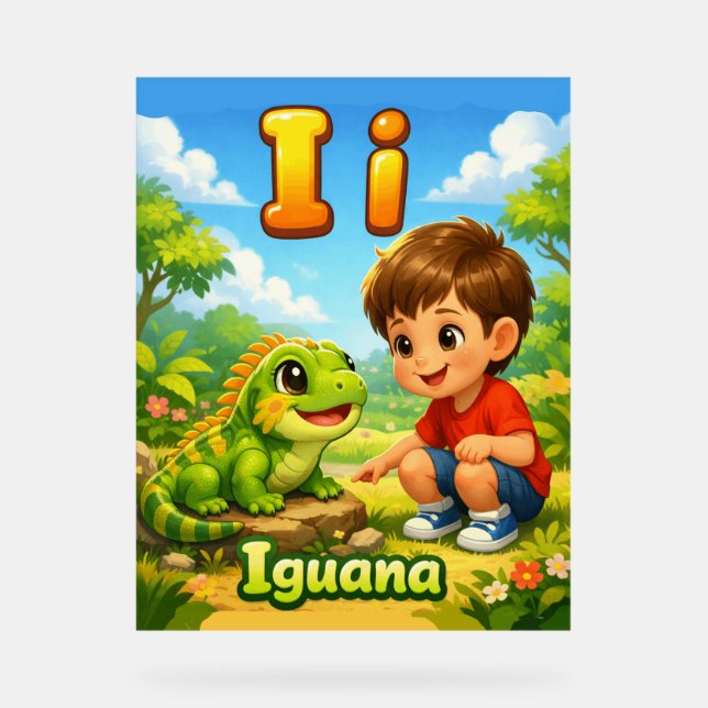 Panneau En Acrylique Letter I Alphabet Poster – I is for Iguana (Recto)