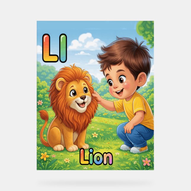 Panneau En Acrylique Letter L Alphabet Poster – L is for Lion  (Recto)