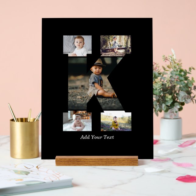 Panneau En Acrylique Lettre noire et blanche K - Collage photo (Mariage)