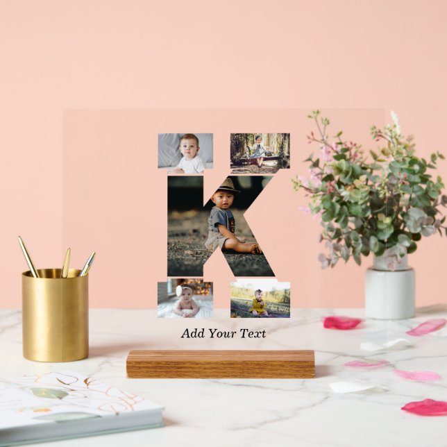 Panneau En Acrylique Lettre noire et blanche K - Collage photo (Mariage)