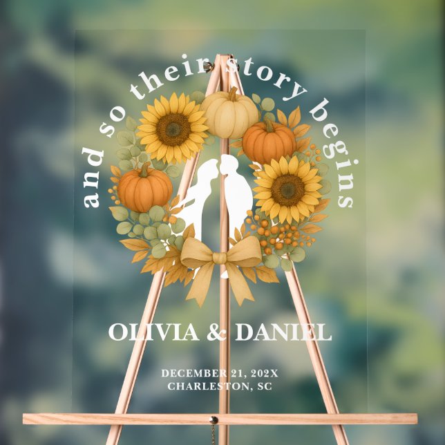 Panneau En Acrylique L'histoire commence Citrouille Wreath Automne Mari (Neutre)