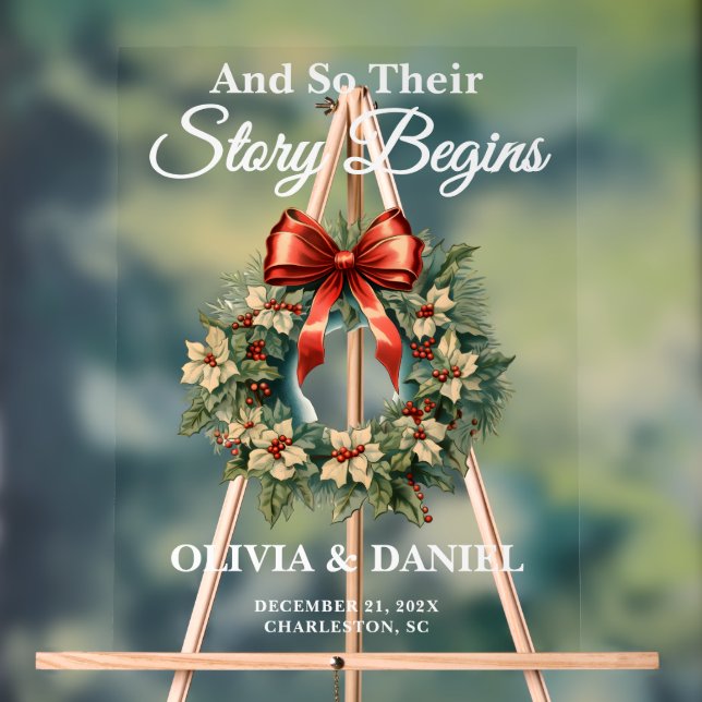 Panneau En Acrylique L'histoire commence Noël Mariage de couronne Bienv (Neutre)