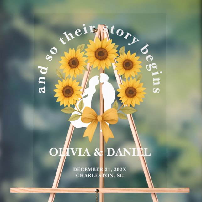 Panneau En Acrylique L'histoire commence Sunflower Wreath Mariage Bienv (Neutre)