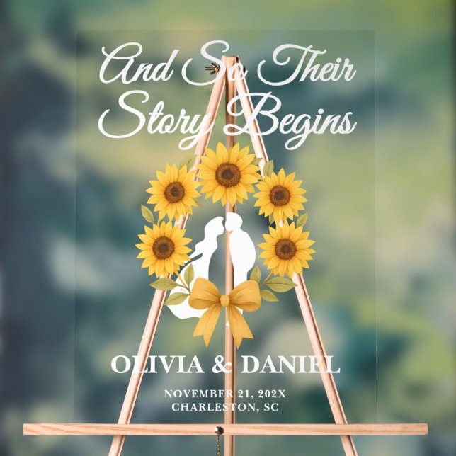 Panneau En Acrylique L'histoire commence Sunflower Wreath Mariage de au (Neutre)