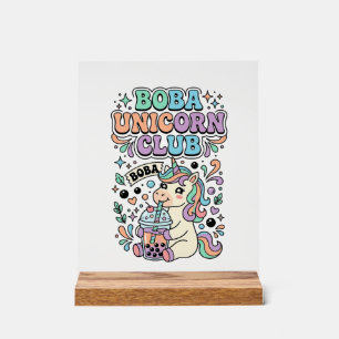 Panneau En Acrylique Licorne Boba Licorne Club Kawaii Typographie Desig