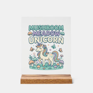 Panneau En Acrylique Licorne Champignon Prairie Licorne T-Shirt Mode De