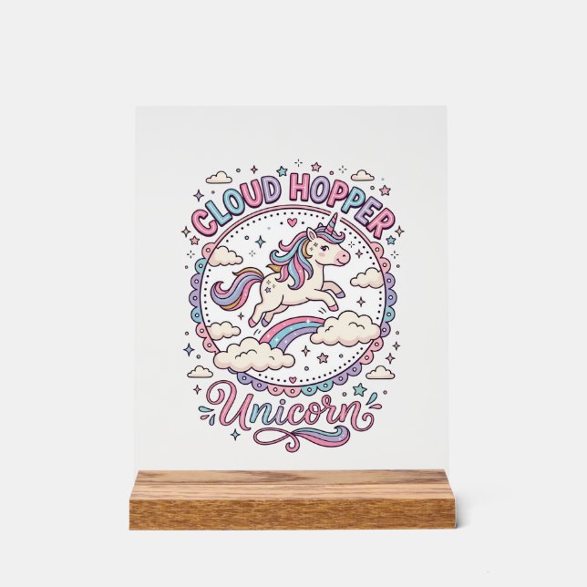 Panneau En Acrylique Licorne Cloud Hopper Licorne Ludique Cadeau Mignon (Recto)