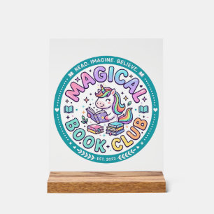 Panneau En Acrylique Licorne Club de Livre Magique T-shirt Drôle Graphi