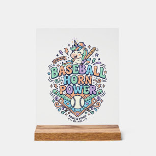 Panneau En Acrylique Licorne Corne de Baseball Puissance Kawaii Design