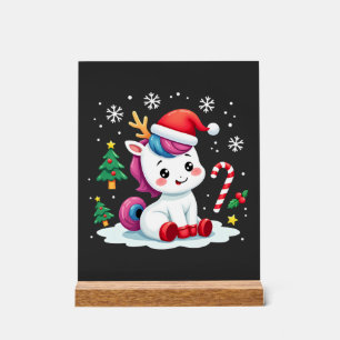 Panneau En Acrylique Licorne de Noël Mignonne Magique Xmas Petite Fille