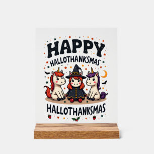 Panneau En Acrylique Licorne de Noël vintage Happy Hallothanksmas Mashu