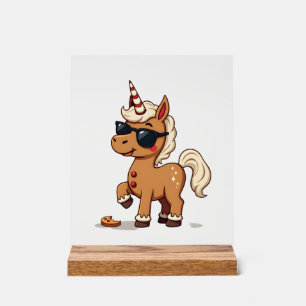 Panneau En Acrylique Licorne de pain d'épice vintage avec lunettes de s
