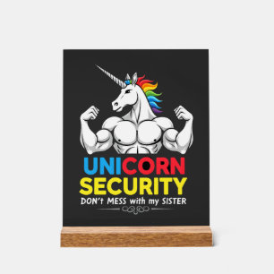 Panneau En Acrylique Licorne de sécurité de frère drôle ne plaisante pa