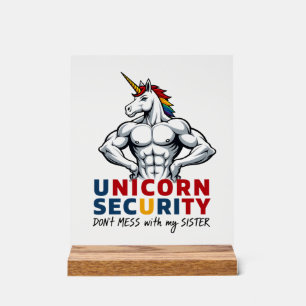 Panneau En Acrylique Licorne de sécurité de frère drôle ne plaisante pa