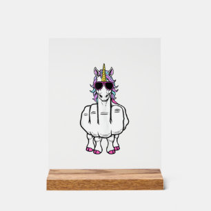 Panneau En Acrylique Licorne Doigt Du Milieu Drôle Magique Offensant Gr