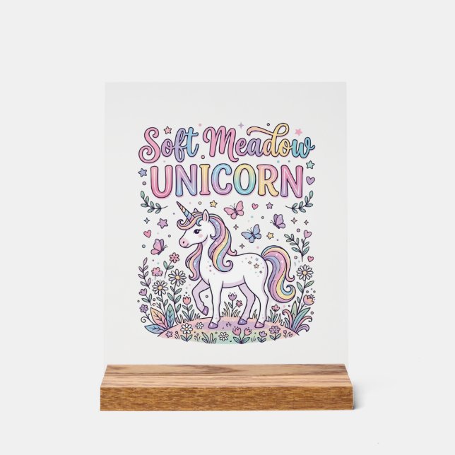 Panneau En Acrylique Licorne Douce Prairie Licorne Conception De Vecteu (Recto)