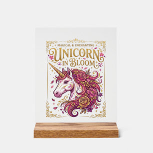 Panneau En Acrylique Licorne en fleurs design zazzle élégant_1