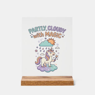 Panneau En Acrylique Licorne en partie nuageux avec un T-Shirt tendance