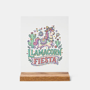 Panneau En Acrylique Licorne Llamacorn Fiesta Premium Vector POD Artwor