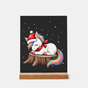 Panneau En Acrylique Licorne Mignonne avec Écharpe Noël Xmas Fête T-S