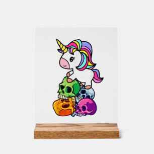 Panneau En Acrylique Licorne Mignonne & Crânes Mort. Drôle de Goth Emo