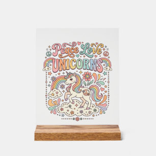 Panneau En Acrylique Licorne Paix Amour Licornes Conception De Vecteur