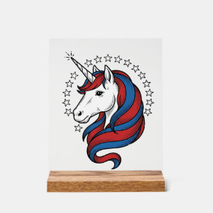 Panneau En Acrylique Licorne patriotique dessin vectoriel gravure vinta