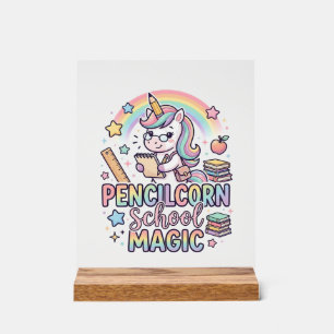 Panneau En Acrylique Licorne Pencilcorn School Magie Adorable Autocolla
