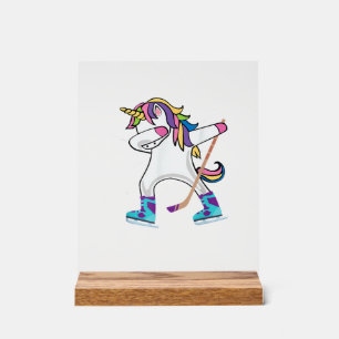 Panneau En Acrylique Licorne qui Dab avec un Bâton de Hockey Licorne Sp