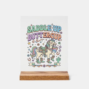 Panneau En Acrylique Licorne Sellez Buttercup Kawaii Typographie Desi