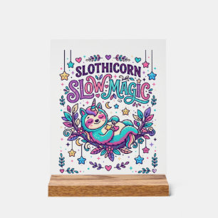Panneau En Acrylique Licorne Slothicorne Magie Lente Marché Coloré