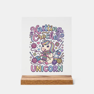Panneau En Acrylique Licorne Tricot Crochet Licorne Charmant Fond Blanc