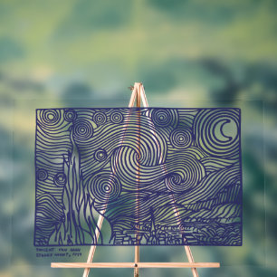 Panneau En Acrylique Ligne Art Starry Night Stretted Canvas Imprimer