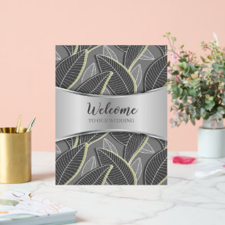 Panneau En Acrylique Lignes courbes Branches Feuilles Gris G626