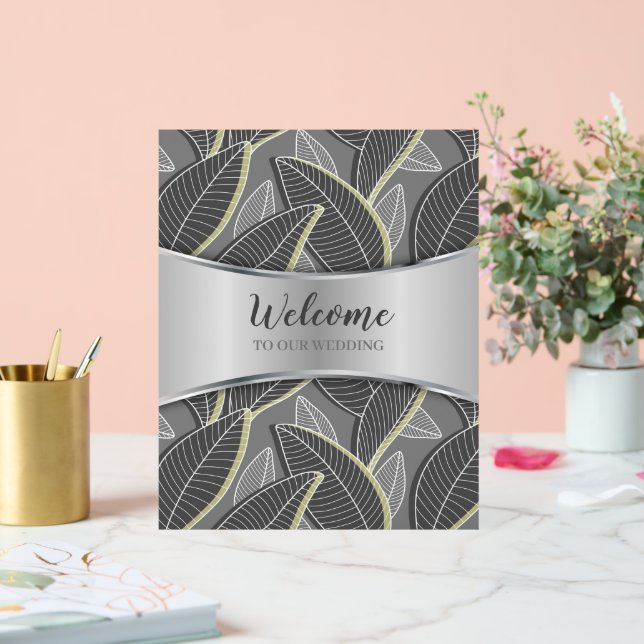 Panneau En Acrylique Lignes courbes Branches Feuilles Gris G626 (Mariage)