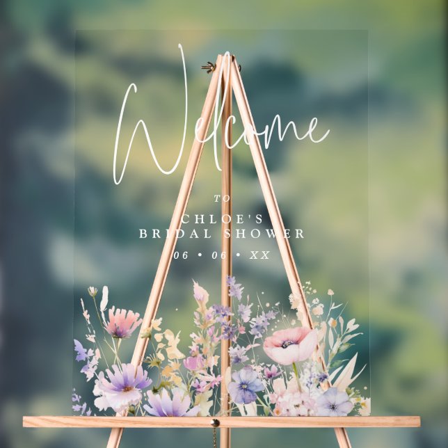 Panneau En Acrylique Lilac Fleurs Sauvages Bienvenue à la Mariée (Neutre)