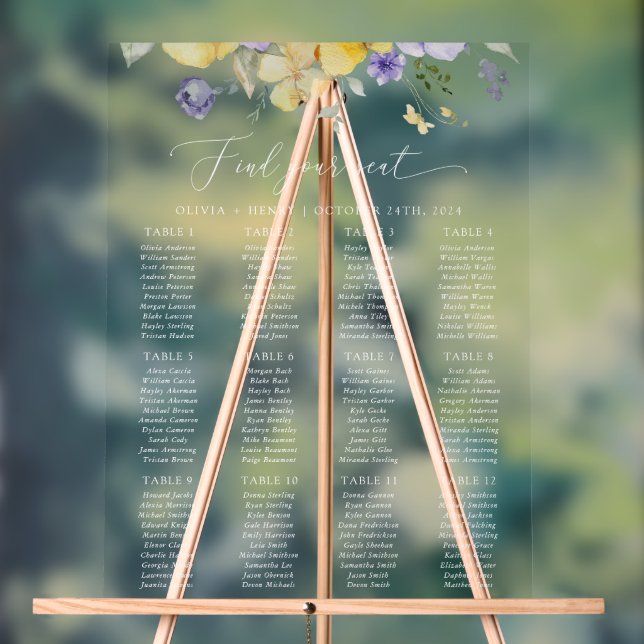 Panneau En Acrylique Lilac Flower, Yellow Flower, Wedding Seating Chart (Neutre)