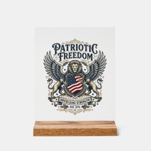 Panneau En Acrylique Lion Aigle Patriotique Hybride Animal Gardien Patr