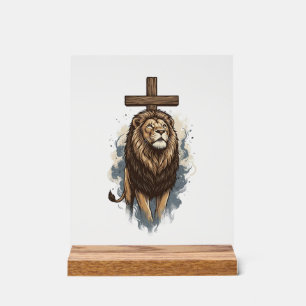 Panneau En Acrylique Lion Chrétien et Croix Vintage
