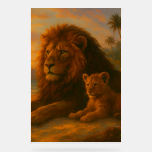 Panneau En Acrylique Lion & Cub — Lien de Coucher de Soleil   Orrin Stu