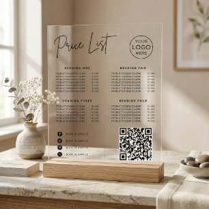 Panneau En Acrylique Liste de prix Code QR Site Web Réseaux Sociaux Ent
