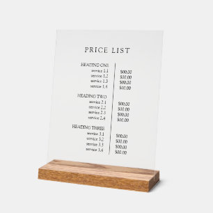 Panneau En Acrylique Liste de Prix de Menu Professionnel Simple Moderne