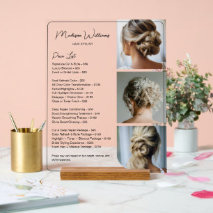 Panneau En Acrylique Liste de prix des services de coiffure en salon