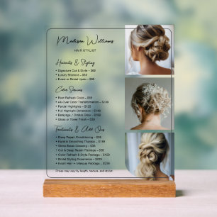 Panneau En Acrylique Liste de prix des services de salon de coiffure