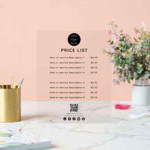 Panneau En Acrylique Liste de prix du logo commercial QR Code Médias so