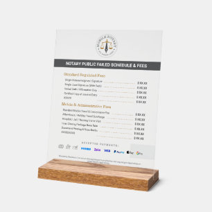 Panneau En Acrylique Liste de prix personnalisée pour les frais de nota