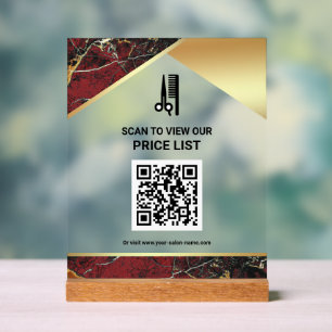 Panneau En Acrylique Liste de prix QR Code du salon de coiffure et de m