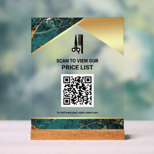 Panneau En Acrylique Liste de prix QR Code du salon de coiffure et de m