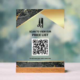 Panneau En Acrylique Liste de prix QR Code du salon de coiffure et de m