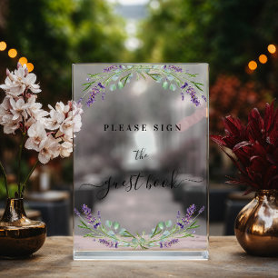 Panneau En Acrylique Livre d'or de lavande mariage eucalyptus